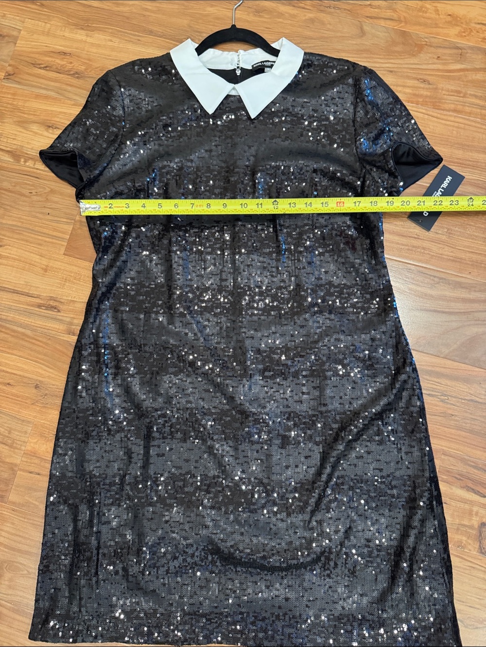 Karl Lagerfeld Black Sequin Mini Dress with White Collar - Picture 6 of 7